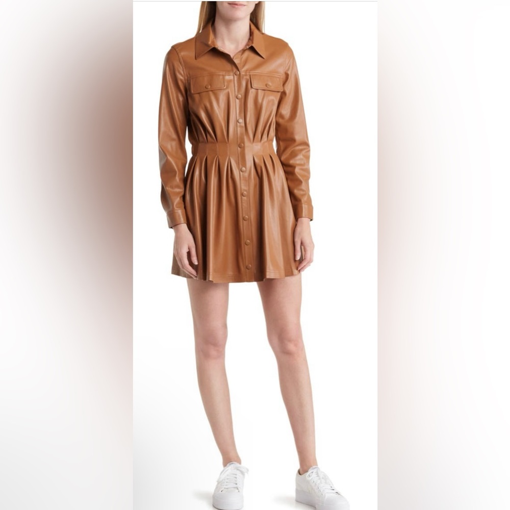 Alice & Olivia Malina Faux Leather Shirtdress